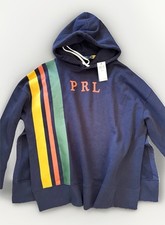 NWT Polo Ralph Lauren Stripe Fleece Logo Hoodie Womens Size XS/Small