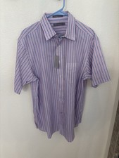 NWT Daniel Cremieux Signature Collection Short Sleeve Shirt Mens L Purple Stripe