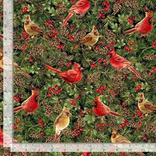 Joyful Christmas Cardinals Fabric Half-Yard Cotton Timeless Treasures CM3714