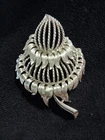 Vintage Costume Jewelry Monet Signed Flower Brooch Textured Silver Tone Nice Pin
