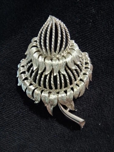 Vintage Costume Jewelry Monet Signed Flower Brooch Textured Silver Tone Nice Pin