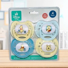 Disney Orthodontic Pacifiers 4 Pack BPA-Free Winnie the Pooh Yellow Blue