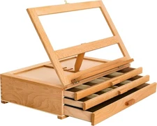 U.S. Art Supply Adjustable 3 Drawer Wooden Storage Box Easel Folding Canvas
