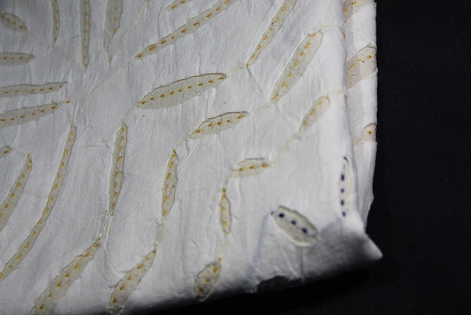Handcrafted White & Beige Cushion Cover with Traditional Kantha Hand Embroidery - Image 4 of 4