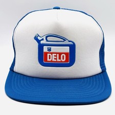 NOS Vintage 80's Chevron Delo Motor Oil Mesh Snapback Trucker Baseball Hat Cap