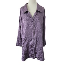 Vtg Victorias Secret Purple Floral Jacquard Button Down Nightshirt Shirt Top M/L