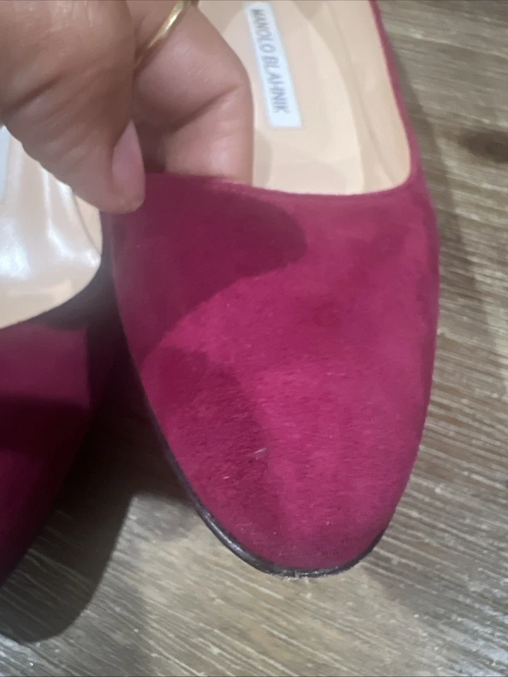 Manolo Blahnik Listony 麂皮蔓越莓粗跟 35.5 码 — 第 2/4 张图片