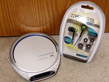 Sony CD Walkman D-FJ210 CD Player Silver New Koss Earbuds Tested Cleaned EUC