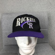 Vintage Colorado Rockies Hat Cap Snap Back MLB Baseball Script Black Purple 90s