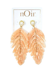 NEW NOIR GOLD BRASS TONE,PEARL,PINK CORAL ACRYLIC TREE LEAVES STUD EARRINGS