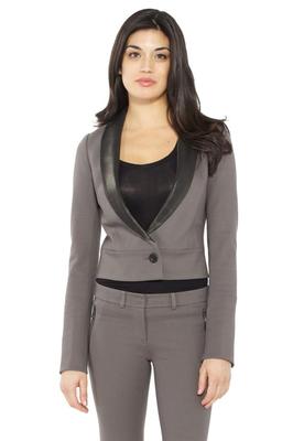 Mackage Cropped Blazer Grey WRDK-B065 single leather lapels chiffon back Jacket
