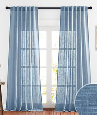 Pair 52 x 108 STONE BLUE TEXTURED LINEN LIGHT FILTERING CURTAIN PANELS Tab J65