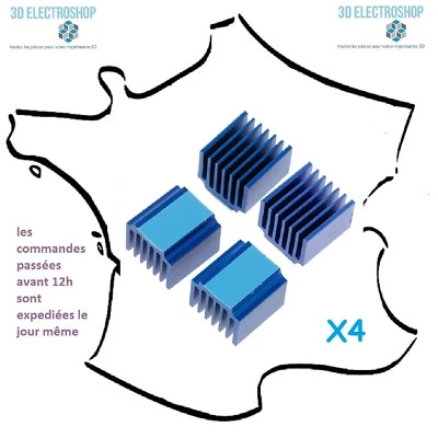 Lot de 4 maxi radiateurs alu 15x14x13mm bleu avec adhésif pour DRV, TMC, LV