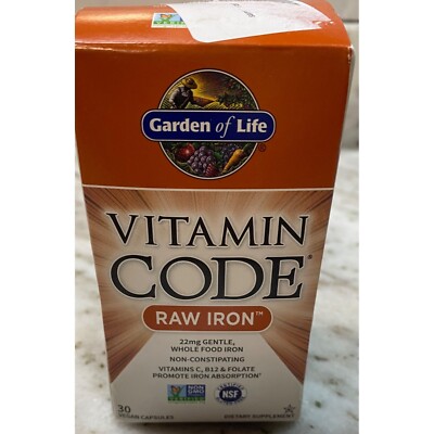 Vitamin Code RAW Iron 30 Capsules Garden of Life Vegan Whole Food Gentle  01/26