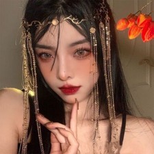 Fashion Water Drop Crystal Retro Women Head Chain Rhinestone Long Tassel Hair