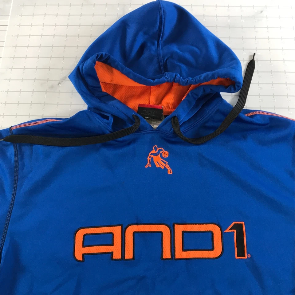 Sudadera con capucha vintage AND1 Unlmtd para hombre grande azul naranja deletreado logotipo grande Foto 4 de 4