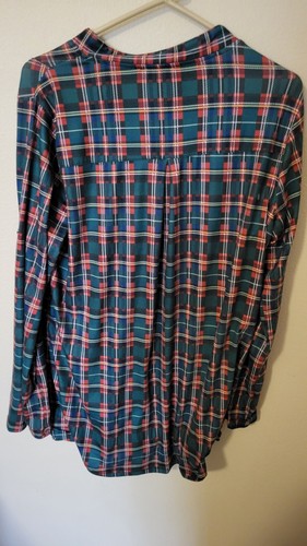 Miusey XL Henley Night Gown Green Red Flannel Rayon 35 L 27 Across Front C - Picture 9 of 24