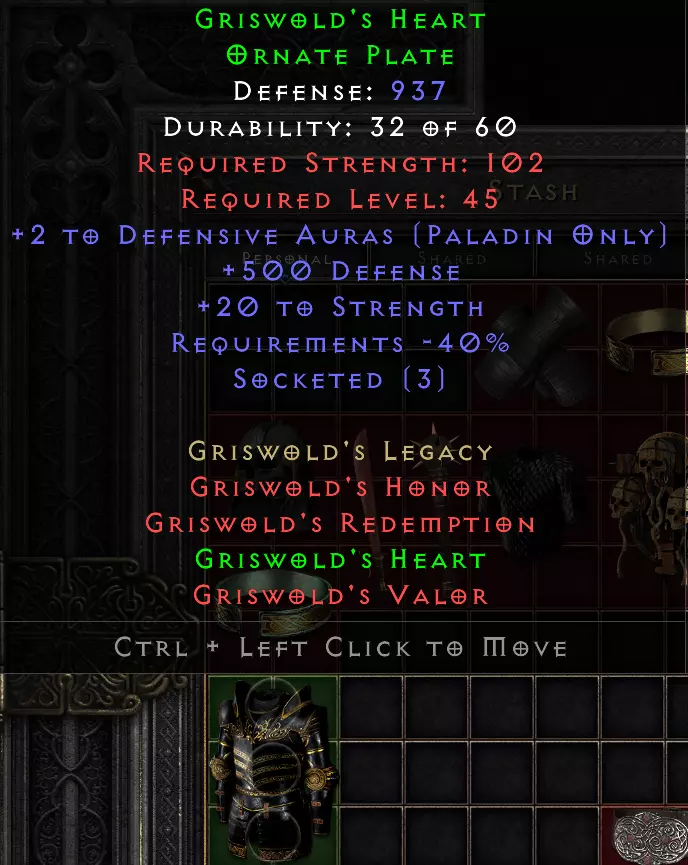 Griswold's heart > Shaftstop for merc armor? - Diablo 2 LOD Single Player  1.13 no mods - More info in comments. : r/diablo2