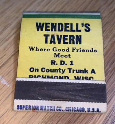 Vintage WENDELL'S TAVERN Almost Full GIRLIE Matchbook RICHMOND WISCONSIN #1