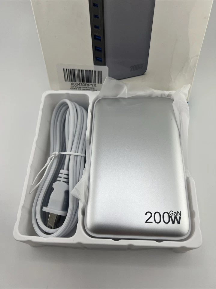 GaN 8-Port 200W USB C Fast Charging Station Silver/White HX100P7 Adapter - Image 2 of 4