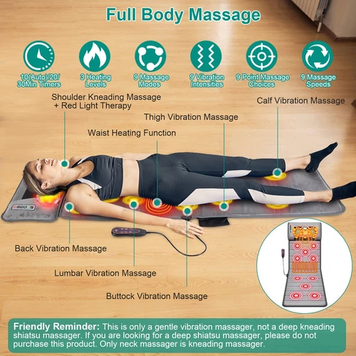 Full Body Massage Mat with Heat 10 Neck Shiatsu Kneading Massage Heads - Picture 6 of 17