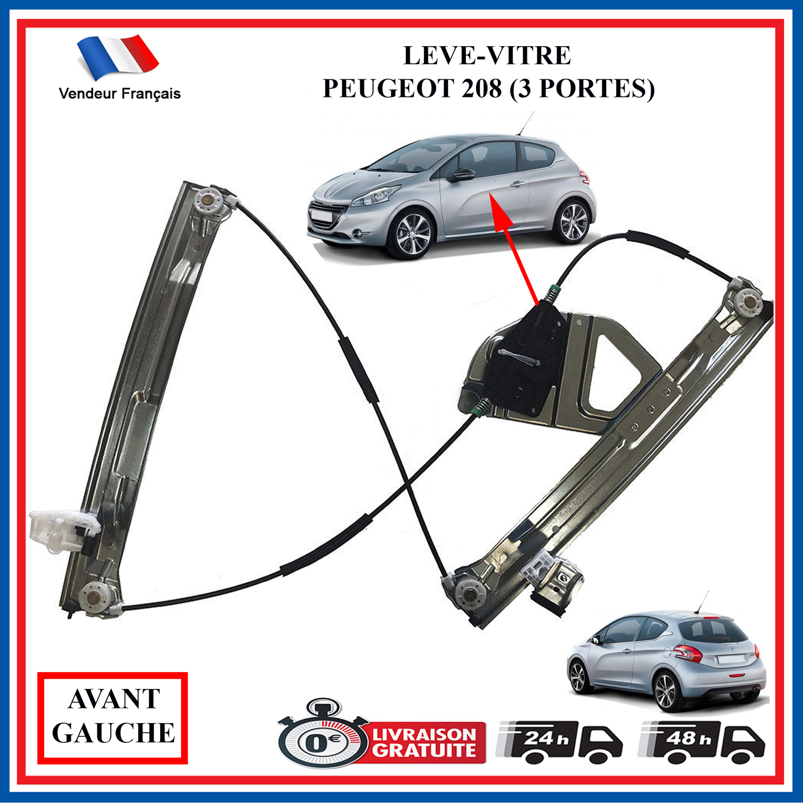 Lève-vitre avant gauche pour 208 3 portes côté conducteur