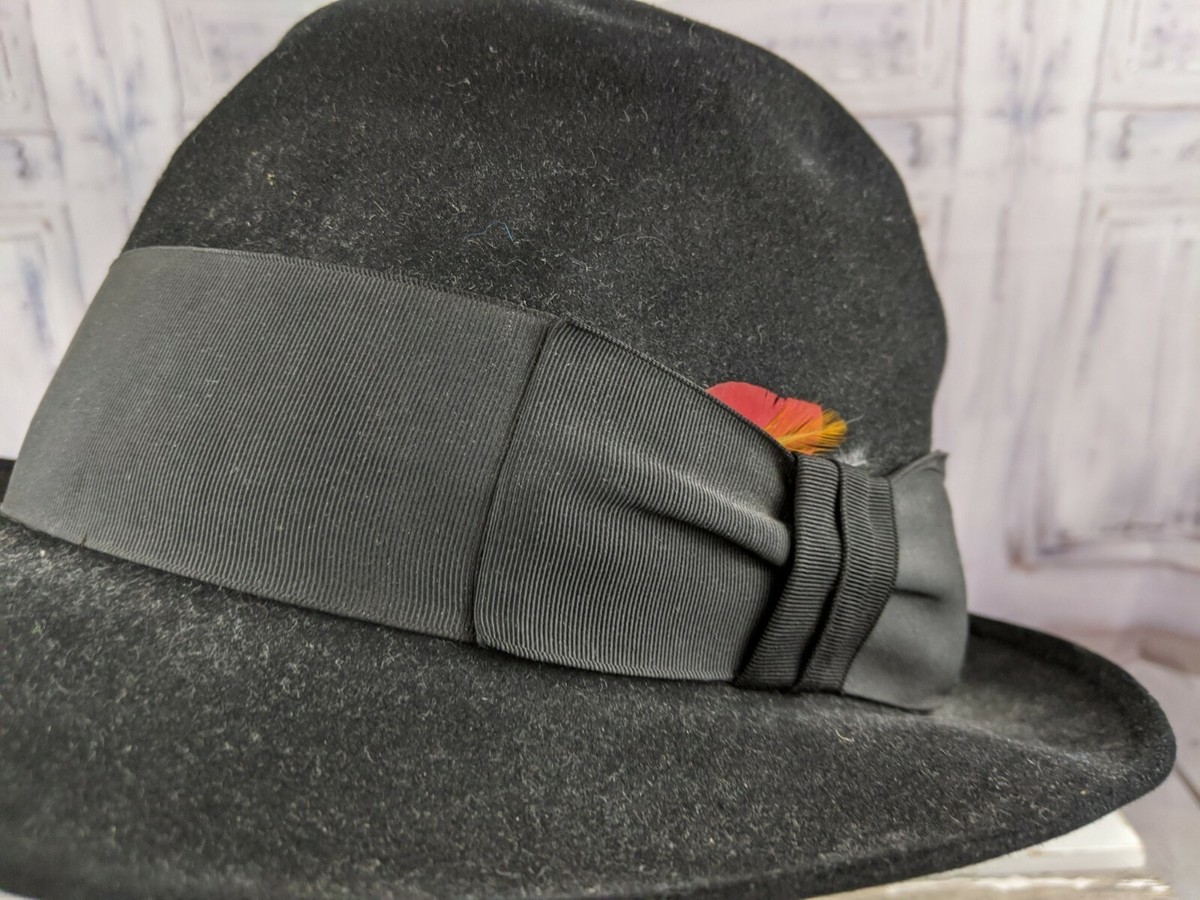 Dobbs twenty mens fedora hat 7 1/8 feather fashion black | eBay