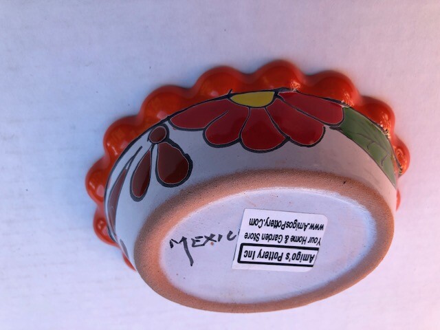 A8 Talavera Condiment Salsa Chip Dip Bowl Handmade painted Folk MX Kitchen art 