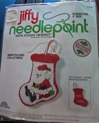 Jiffy VTG Needle Point Kit Santa Stocking #5065 3D Front Back. Christmas Project