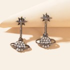 Vintage Rhinestone Decor Black Star Planet Stud Earrings Women Party Jewellery