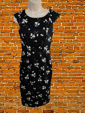 MONSOON UK 8 BLACK FLORAL SLEEVELESS FORMAL WORK SMART PENCIL OCCASION DRESS