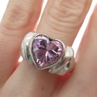 925 Sterling Silver Vintage Heart-Cut Pink C Z Ribbed Ring Size 7.25