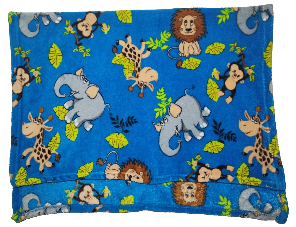Northpoint 婴儿蓝色丛林野生动物园毯 htf 软羊毛狮子 猴子 大象 — 第 2/4 张图片