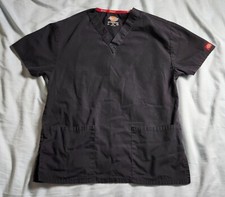 Dickies Scrub Shirt Women Pockets Short Sleeve Black Uniform Top Size XS