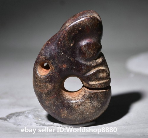 2.4" Chinese Hongshan culture Old Jade Carving Pig Dragon Hook Pendant Amulet - Picture 4 of 4