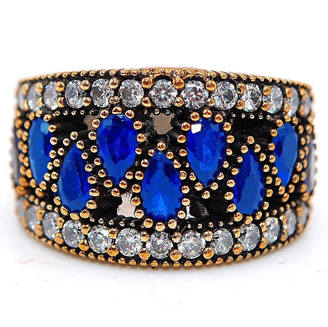 Sterling Silver Empire Style 4CT Blue Sapphire Ring Size 7 HB3-2