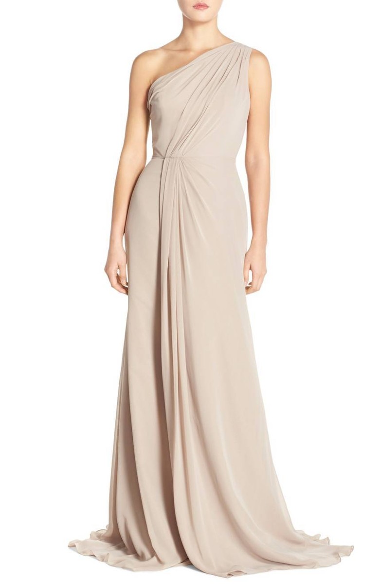 monique lhuillier one shoulder dress One Shoulder Bow Column Gown 12 / Hot Pink