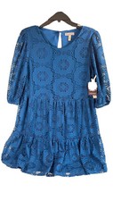 Xtraordinary Dress XL Juniors Teal Blue Lace ruffles 3/4 sleeve round neck $59
