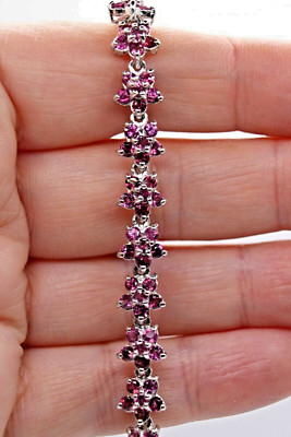 Silber Armband Rhodolith natürliche rosa Edelsteine massiv Sterling 7 1/2 Zoll