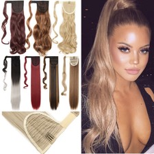 Wrap Around Ponytail Clip In Long Straight Hair Extension Real Thick Pony Tail