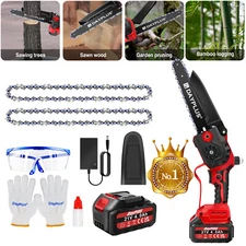 8" Mini Electric Chainsaw Cordless Handheld Chain Saw Wood Cutter +1/2 Battery