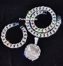 3PC SET XL Last Supper Pendant + Miami Cuban Chain Necklace & Bracelet Plated CZ