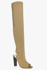 NEW Boohoo Womens Lena Knitted Peeptoe Over The Knee Boot Nude Sz 8.5US/6UK; $72