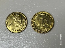 Two Emperador Maximiliano Mexican Mini 1865 Souvenir Gold Plated Coins
