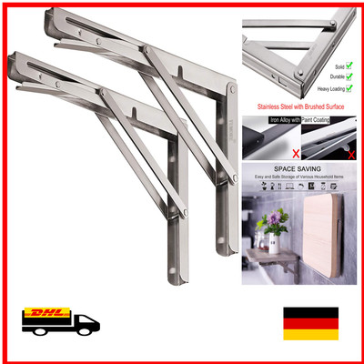 Folding Stainless Steel Shelf Brackets YUMORE Heavy Duty Space-Saving Wall Mo...