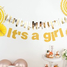 3 feet Gold Glittered It's A Girl Paper Gender Reveal Hanging GARLAND Events