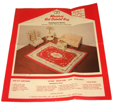 Vintage 75' CYO Red Miniature Oriental Rug Needlepoint Kit Wool Yark Started