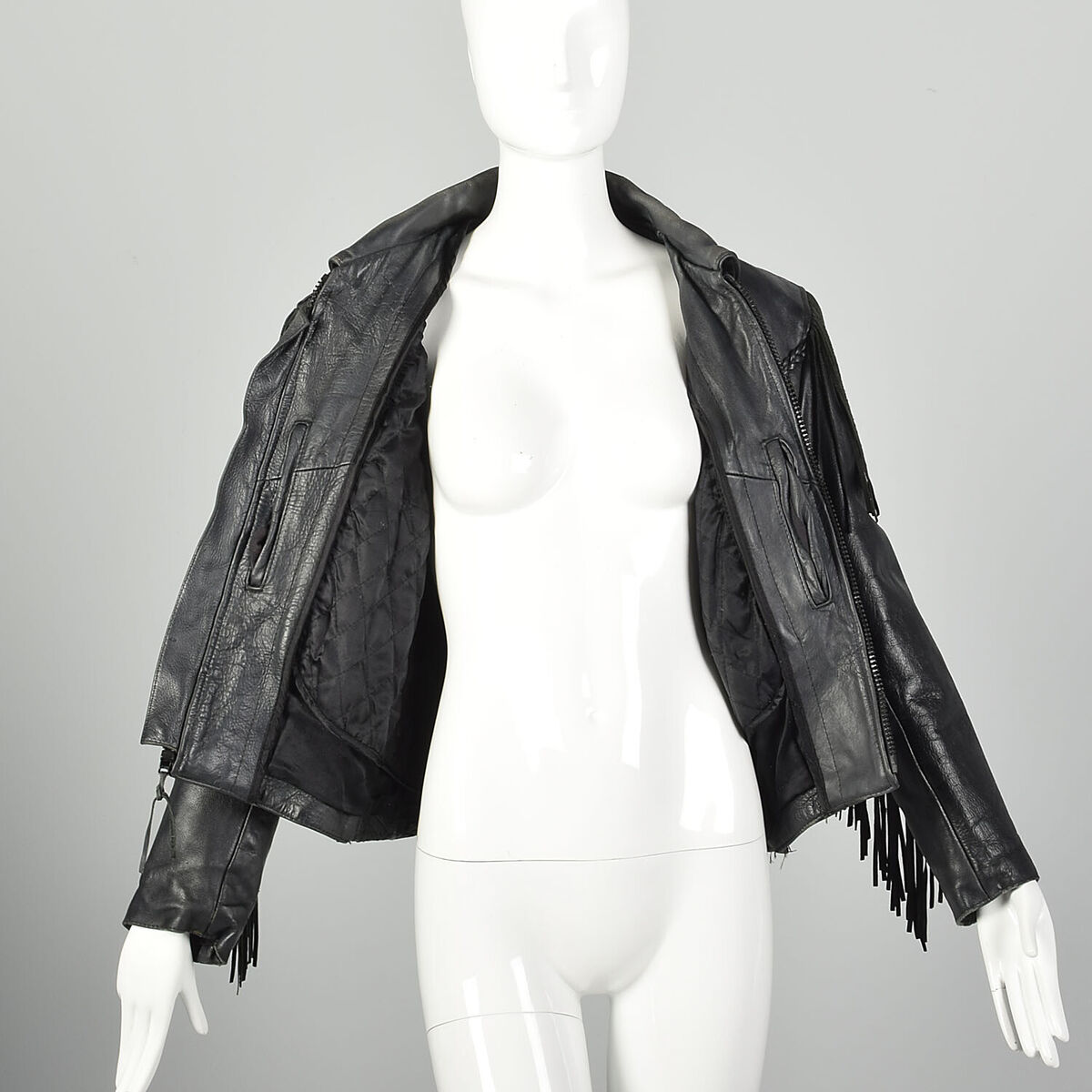 Small 1980s Biker Jacket Black Leather Fringe Purple Rose Small 1980s Biker Jacket Black Leather Fringe Purple Rose