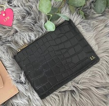 Personalised Initial Leather Pouch Clutch Bag - Monogrammed Zip Travel Pouch