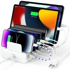 Charging Station 50W 6-Port Fast Charger Dock for iPhone, iPad, Phones, Tablets